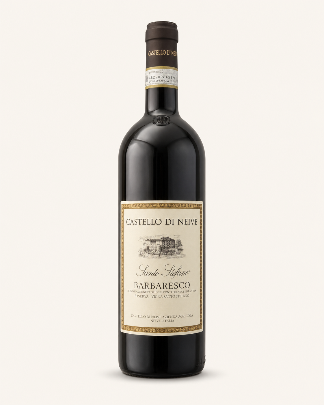 Bottiglia di Barbaresco Santo Stefano Riserva DOCG Castello di Neive vino rosso piemontese da uve Nebbiolo